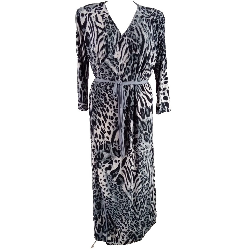 JN Neomi Dress Full Wrap Animal Print Lounge Long Belt Lined Peru SEE MEASURES
